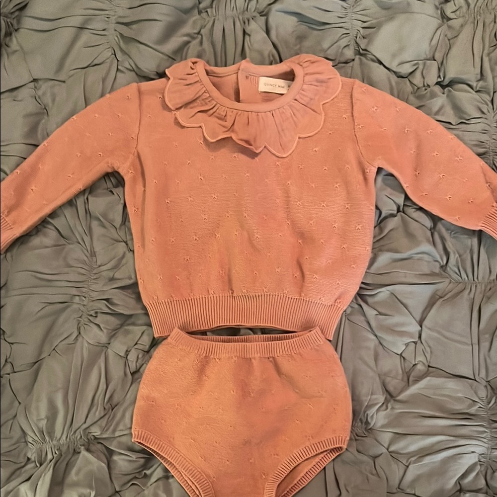 Quincy Mae dusty rose sweater bloomer set